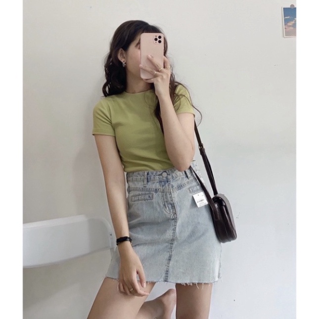 Áo phông nữ cổ vo tròn ngắn tay vải tổ ong, áo co dãn nữ form rộng nhiều màu sắc hàng đẹp chất mềm , trendy xiao shop