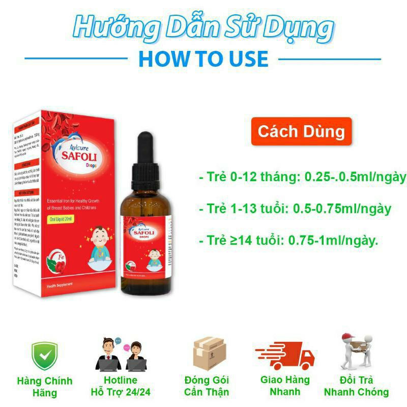 Sắt hữu cơ AVISURE SAFOLI DROPS nhỏ giọt cho bé