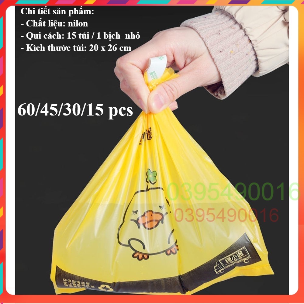 Bịch 60 túi đựng rác dán miệng VỊT VÀNG cho xe hơi văn phòng nhà bếp, túi nôn khi đi ô tô tàu xe tiện lợi, Đựng vỏ bánh