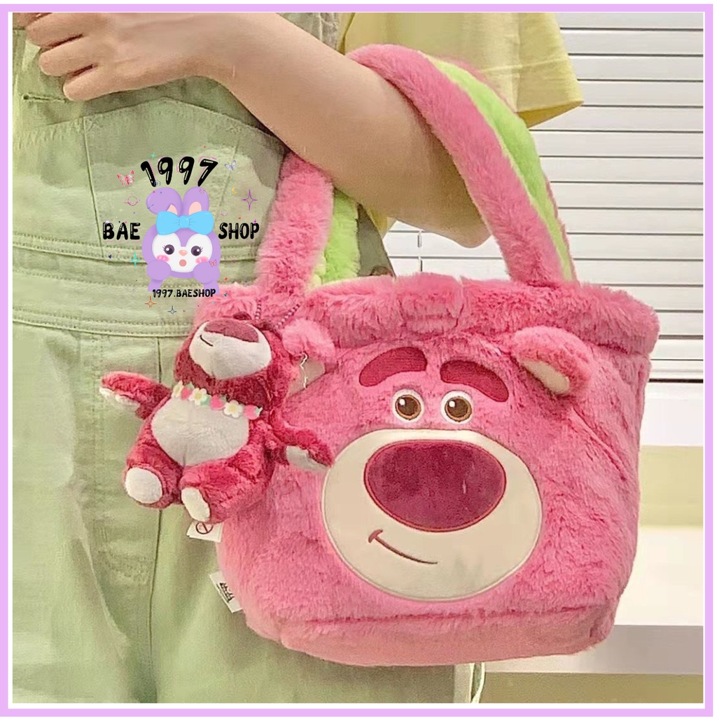 Túi xách lông gấu dâu Lotso x Alien 2 mặt có thể lật