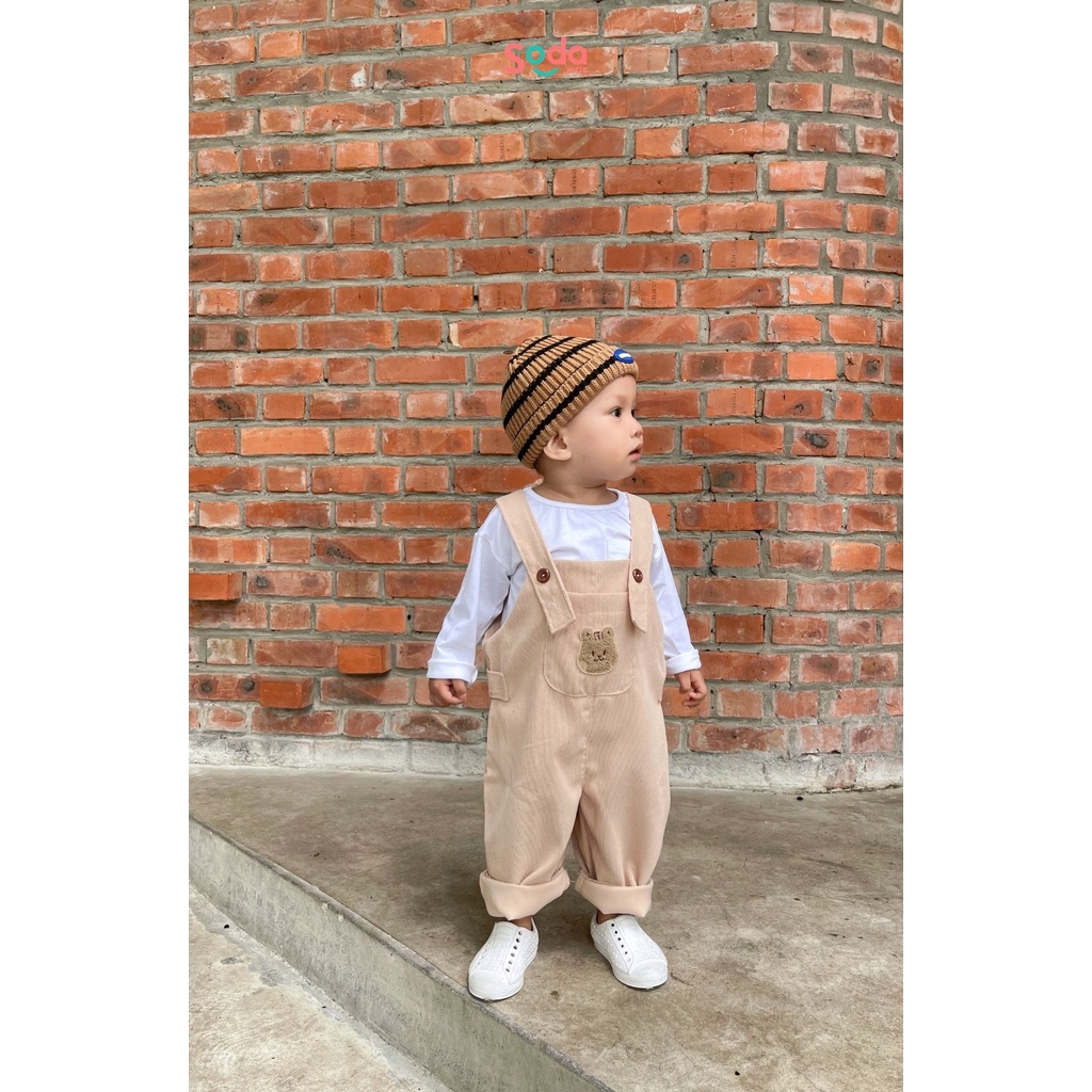 Yếm quần cho bé PETTE SODA KIDS chất liệu nhung tăm, đính hình con vật dễ thương phong cách Hàn Quốc