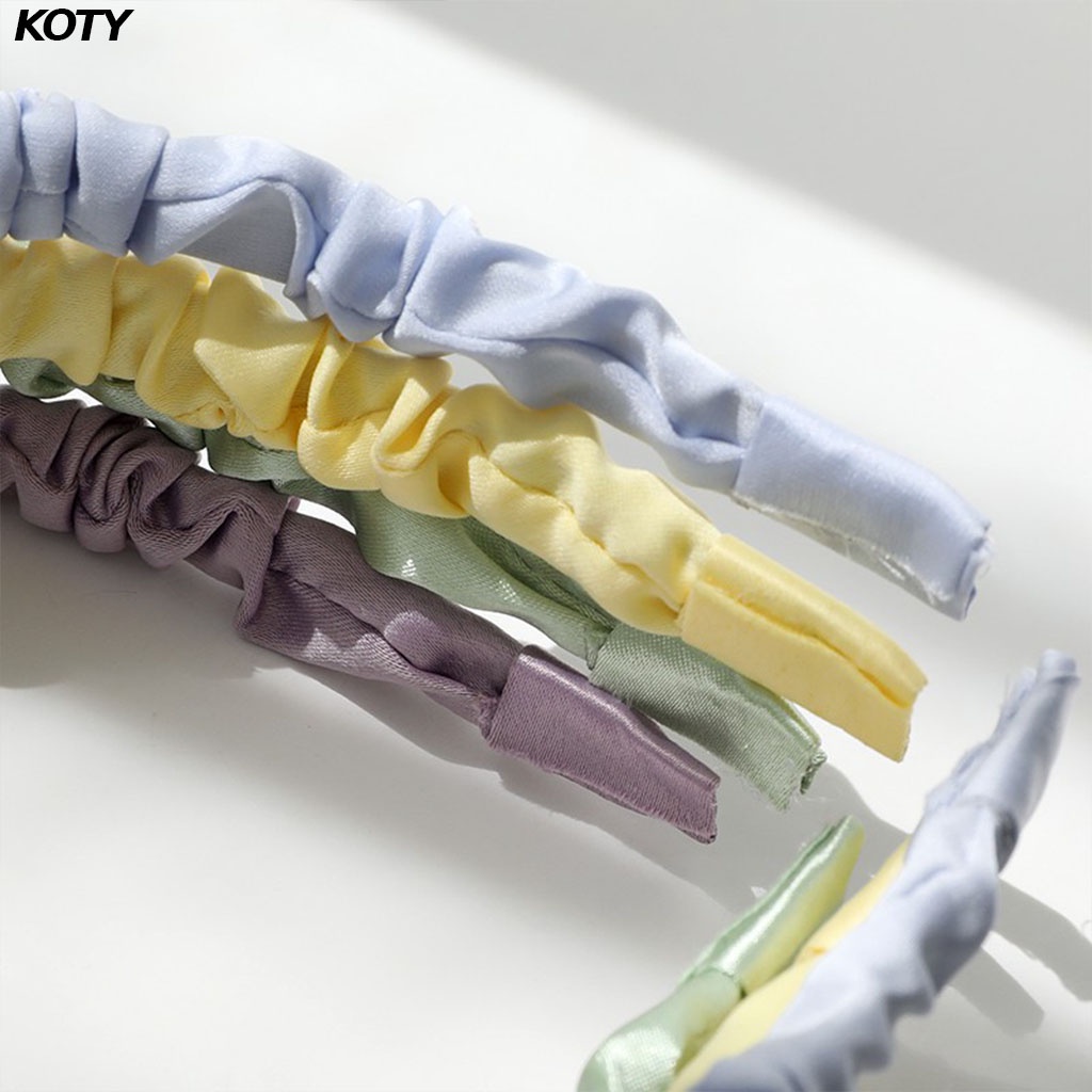 Bờm cài tóc vải satin nhún bèo phong cách Hàn Quốc, Băng đô rửa mặt vải lụa nhiều màu