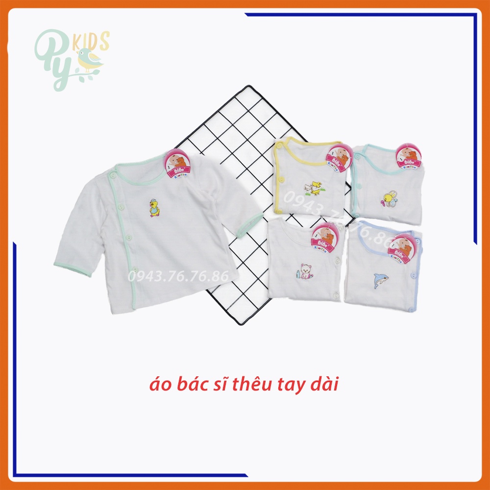 Áo bác sĩ hình thêu Bibo Kim Thu, cotton tay ngắn/ tay dài cho bé sơ sinh 3-15kg