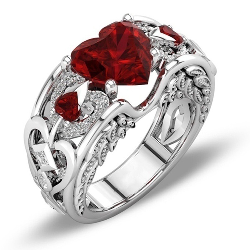 Sang Trọng Nhẫn Inox Đính Đá Ruby Cho Cặp Đôi