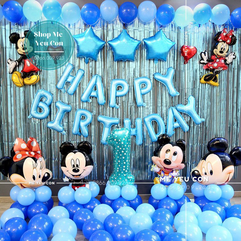 Combo Trang Trí Sinh Nhật Cho Bé Trai Hình Chuột, Bóng Sinh Nhật Mickey, Bóng Happy Birthday, Tiệc Thôi Nôi [HOT SALE]