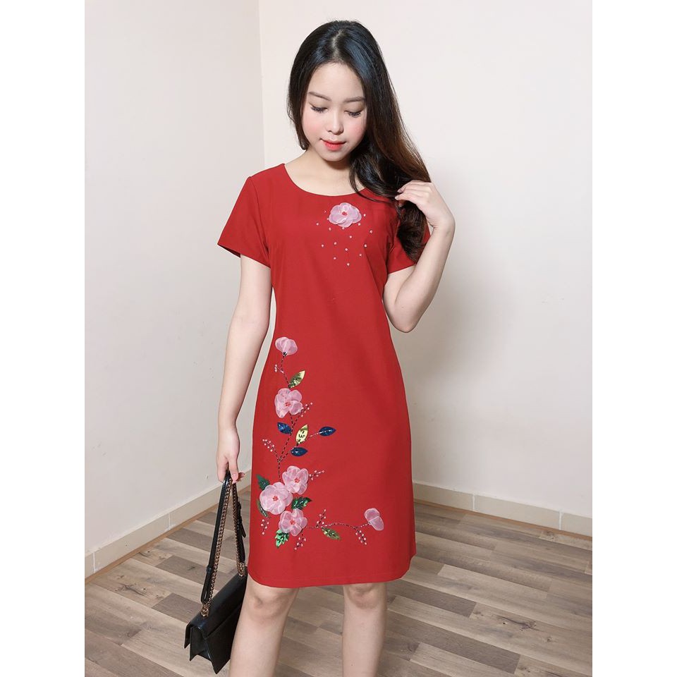 Váy chữ A công sở đính hoa tinh xảo nhiều màu sweetlady ảnh thật freeship