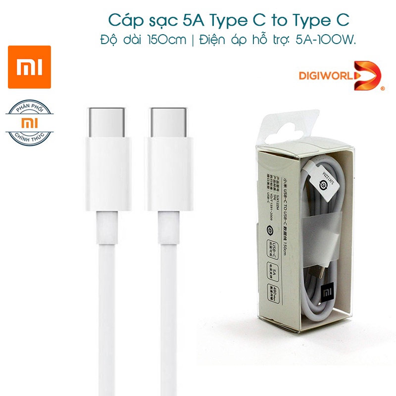 Cáp XIAOMI 5A- 100W type C to type C SJX12ZM 150cm Chính Hãng