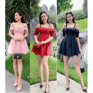 Đầm xòe dự tiệc tiểu thư 3 màu đỏ đen hồng