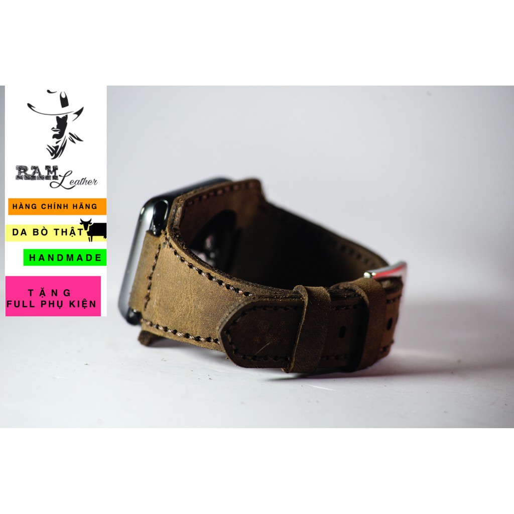 Dây đồng hồ Apple Watch , Iwatch , Iphone Watch Da Bò Nâu Đất  RAM Leather Bundstrap Bx1  Bền Đẹp