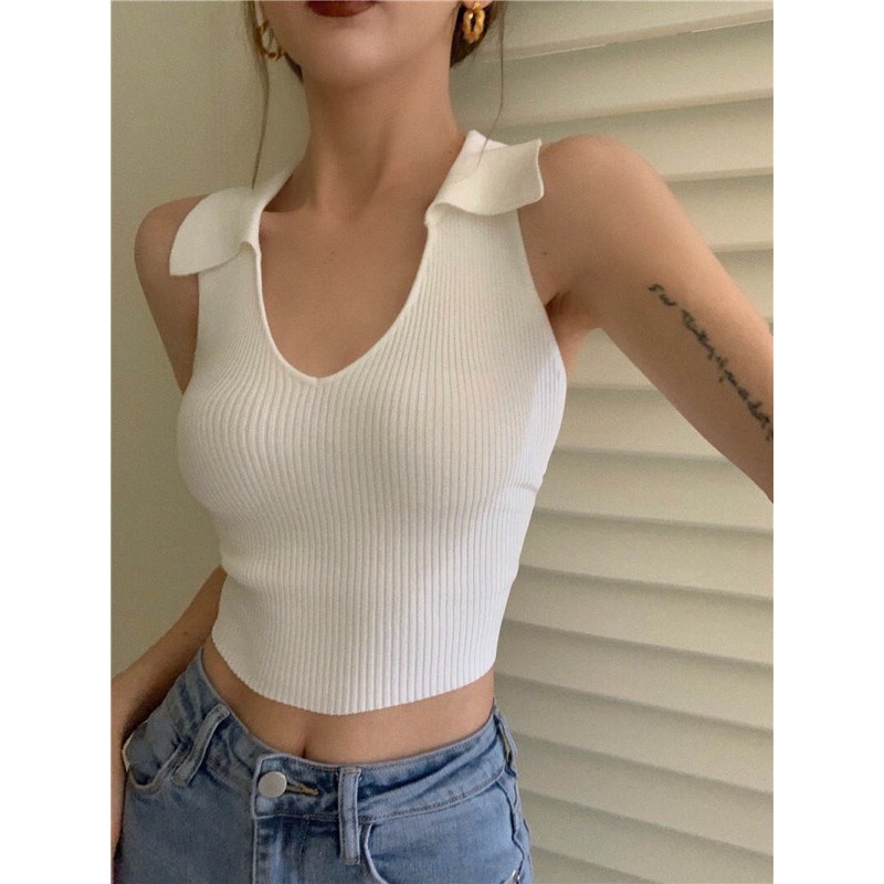 Áo len tăm croptop cổ bẻ LADY STYLE &amp; OUTFITS
