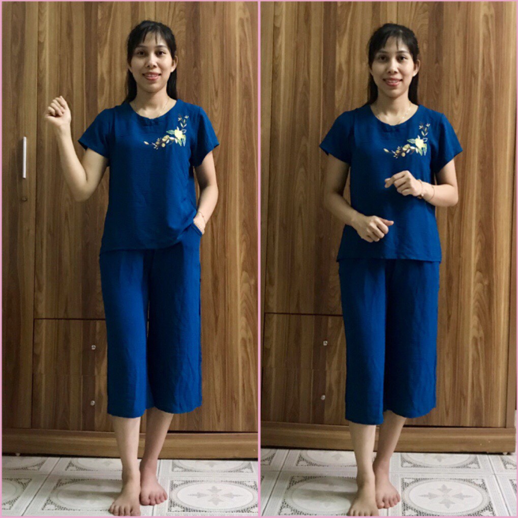 Bộ Đũi Tơ Quần Lửng Mặc Nhà - Bộ Đồ Trung Niên Cho Mẹ cho Bà