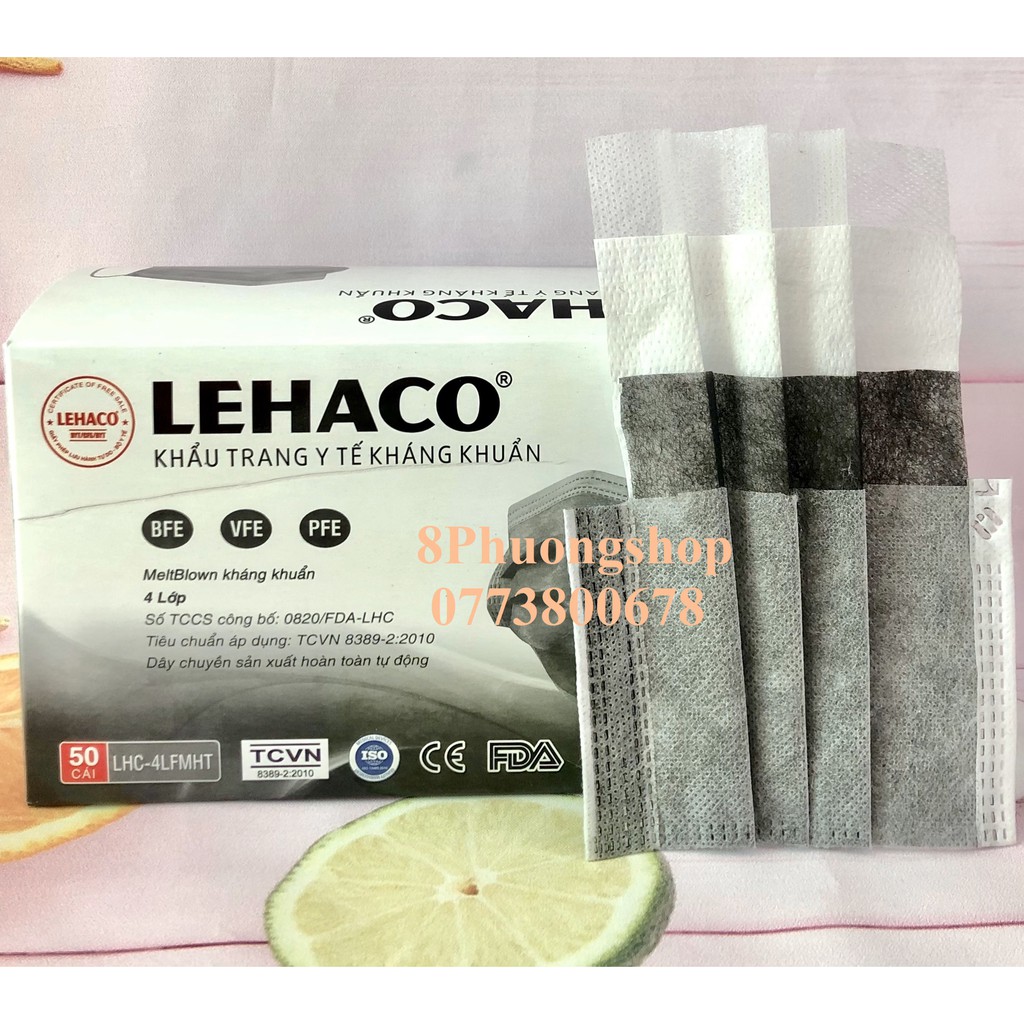 Khẩu trang Lehaco màu Xám 4 lớp Kháng Khuẩn 50 cái/ hộp - Khẩu Trang y tế Lehaco Khẳng Khuẩn