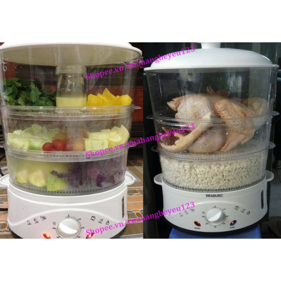 Nồi hấp điện 3 tầng thực phẩm đa năng 9L - Đồ ăn dặm cho Bé BRABURG B3L