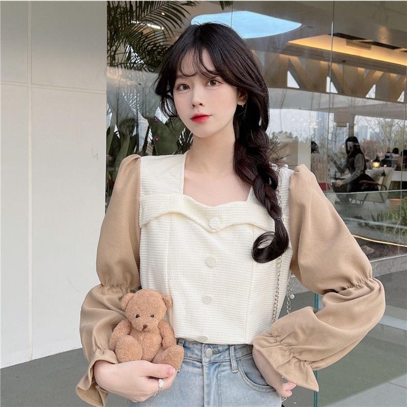 Áo Sơ Mi Nữ Cổ Vuông Tay Dài Kiểu Retro Mới