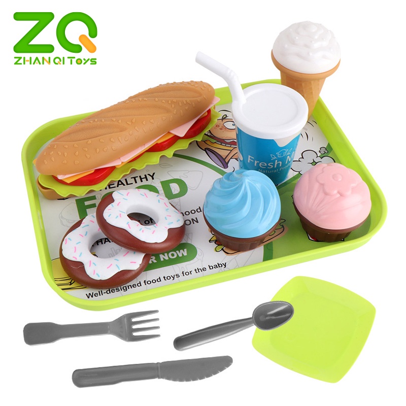 ZHAN QI TOYS Set đồ chơi thức ăn mô hình DIY mini hamburger sandwich khoai tây chiên dành cho trẻ em