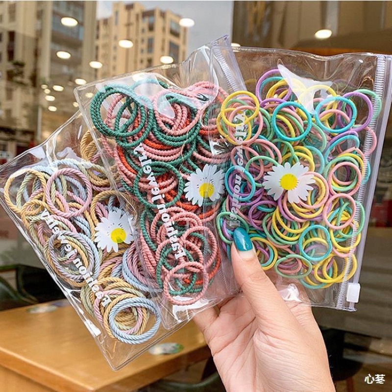 Set 100 Dây Cột Tóc Nhiều Màu Sắc Dễ Thương Cho Bé
