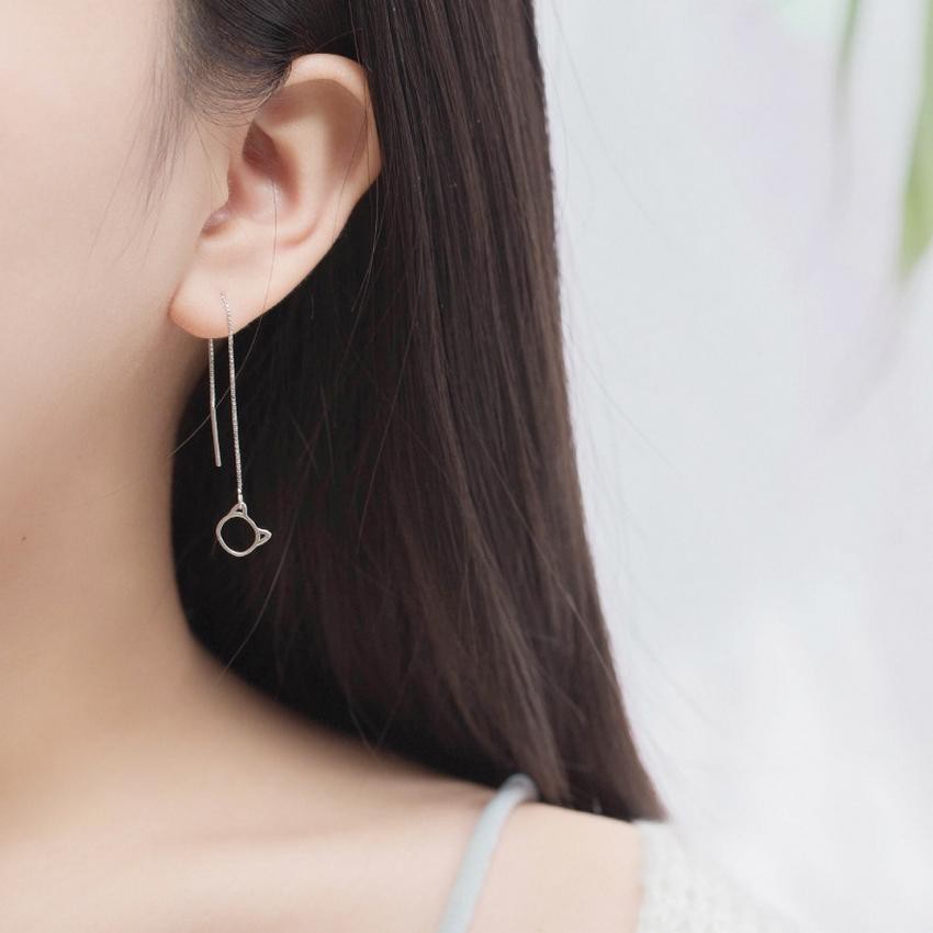 Bông tai mèo lục lạc Khuyên tai bạc nữ quà tặng xinh xắn dễ thương