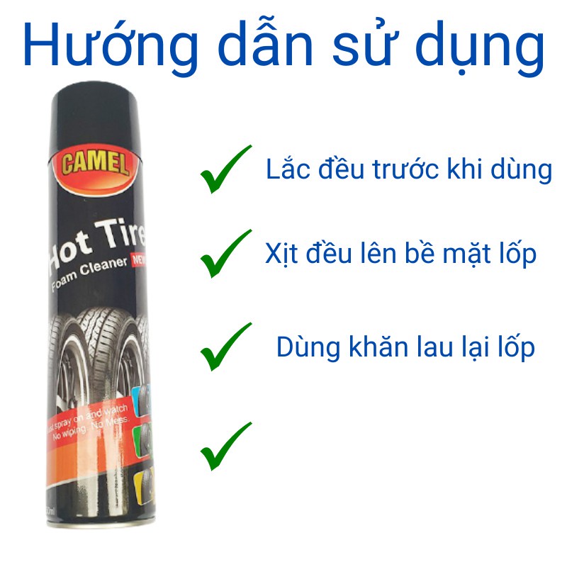 Chai xịt bóng vỏ, làm đen lốp xe và phục hồi nhựa nhám CAMEL HOTTIRE