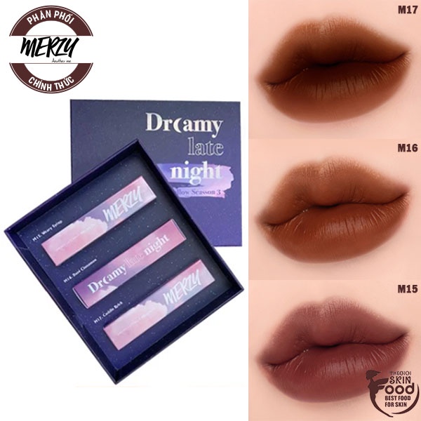 Set 3 Son Kem Lì Mịn Mượt, Lâu Trôi Merzy Dreamy Late Night Mellow Tint Set