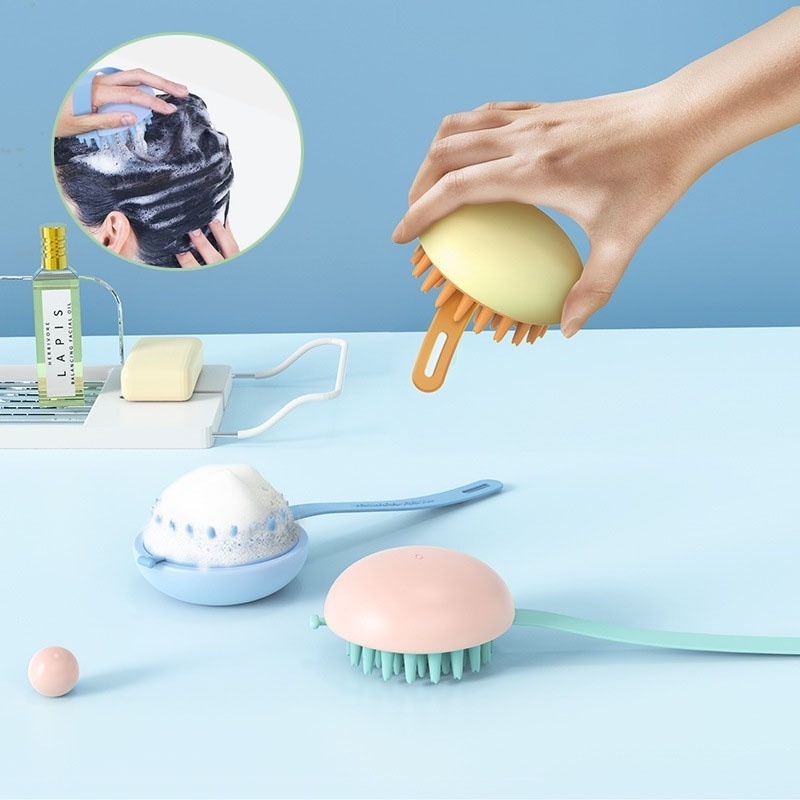 Bàn chải gội đầu massage da đầu bằng silicone chống gàu an toàn tiện dụng
