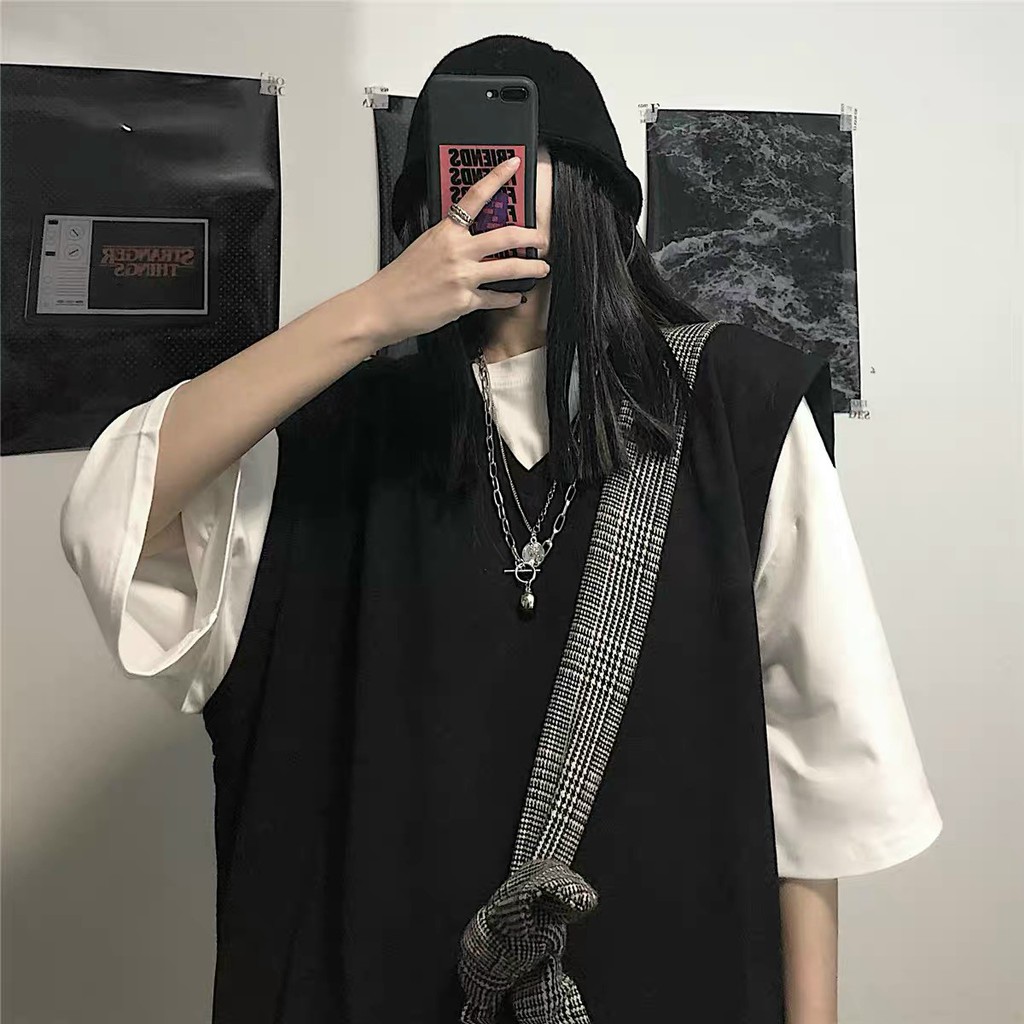 Áo Gile trơn nữ form rộng phong cách hàn quốc, áo ghi lê basic unisex cổ chữ V | BigBuy360 - bigbuy360.vn