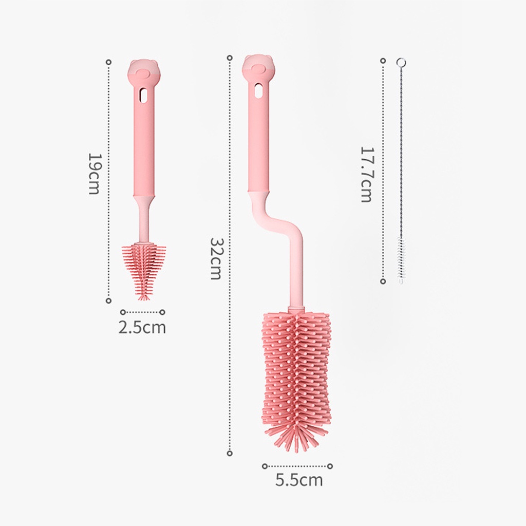 Cọ bình sữa Silicon cao cấp 2 chi tiết có tay cầm xoay 360 độ dùng cho mọi loại bình