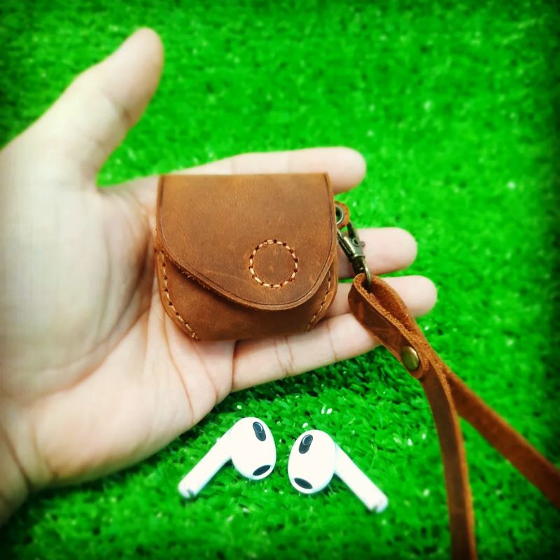 BAO DA AIRPODS 3 NÚT NAM CHÂM - HANDMADE DA THẬT
