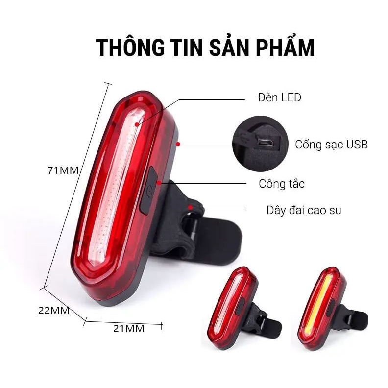 Đèn hậu xe đạp siêu sáng  chống nước NQY, pin sạc USB