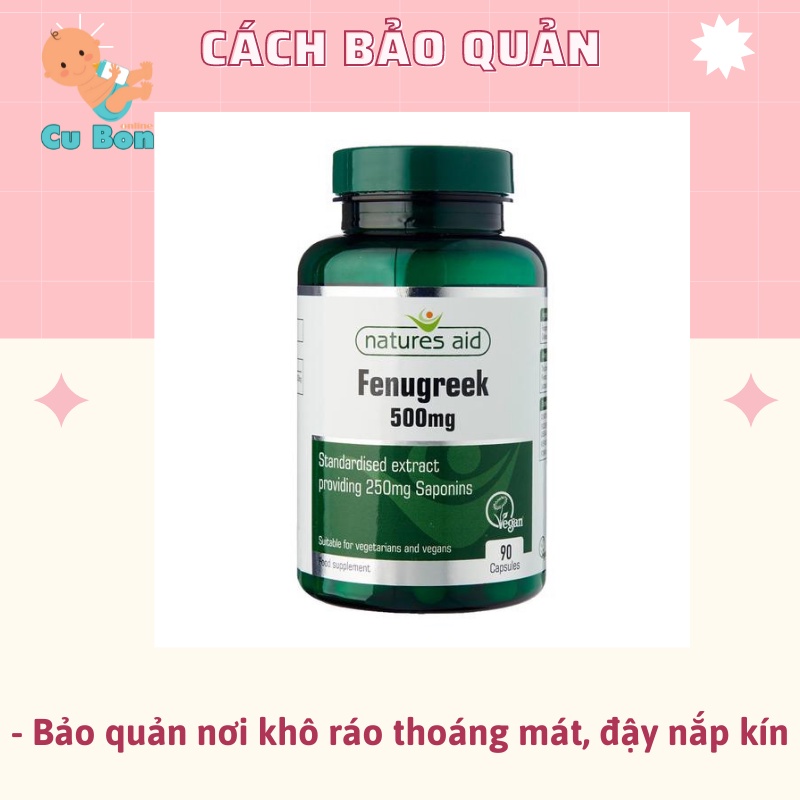 Lợi sữa cỏ cà ri Natures Aid Fenugreek hộp 90 viên của Anh Quốc kích thích và làm tăng khả năng tiết sữa cho mẹ sau sinh