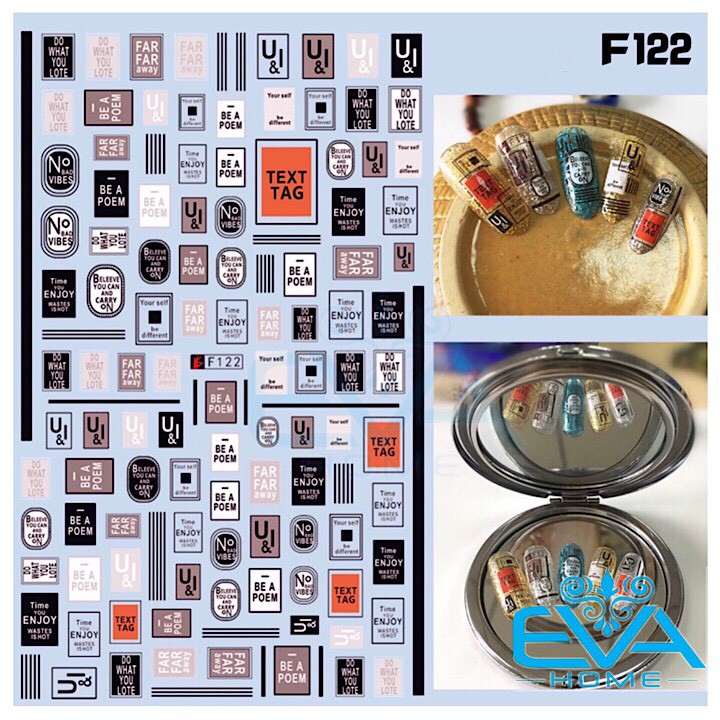 Miếng Dán Móng Tay 3D Nail Sticker Tráng Trí Hoa Văn Hoạ Tiết Chữ Viết Alphabet F122