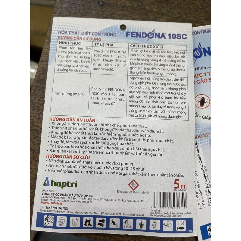 Combo 5 gói thuốc diệt muỗi, gián, kiến, ruồi, bọ chét, kiến ba khoang - FENDONA 10SC BASF ĐỨC (1 gói/5ml)