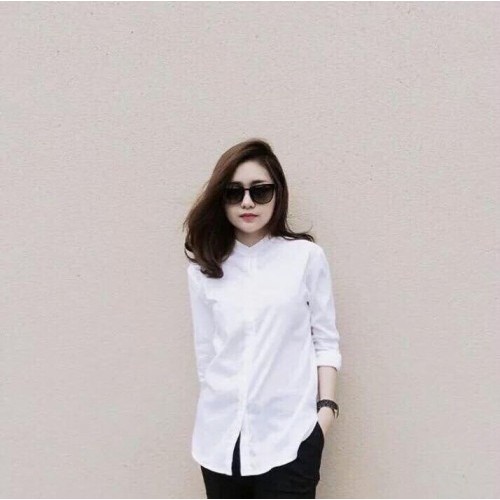 FREESHIP - Áo sơ mi nữ cổ trụ cao cấp màu trắng | BigBuy360 - bigbuy360.vn