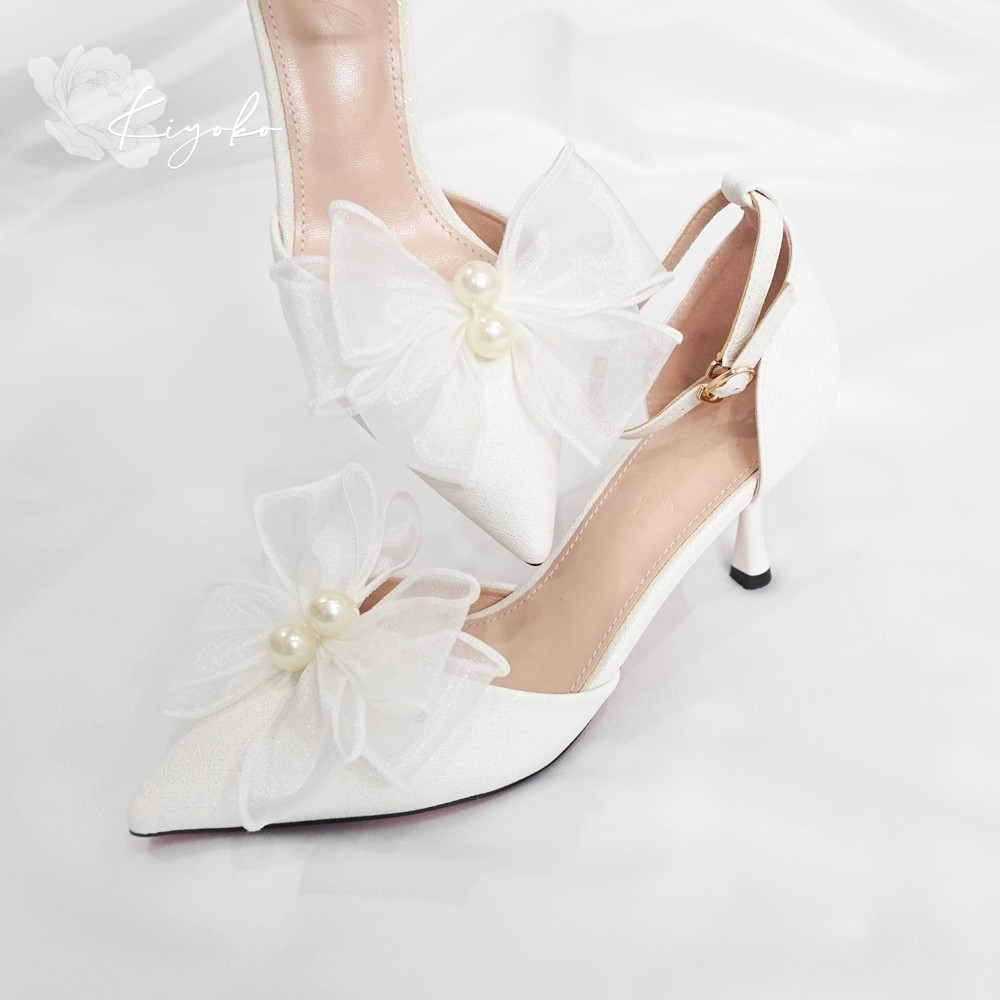 Giày cưới cô dâu đính nơ Kiyoko cao 7cm