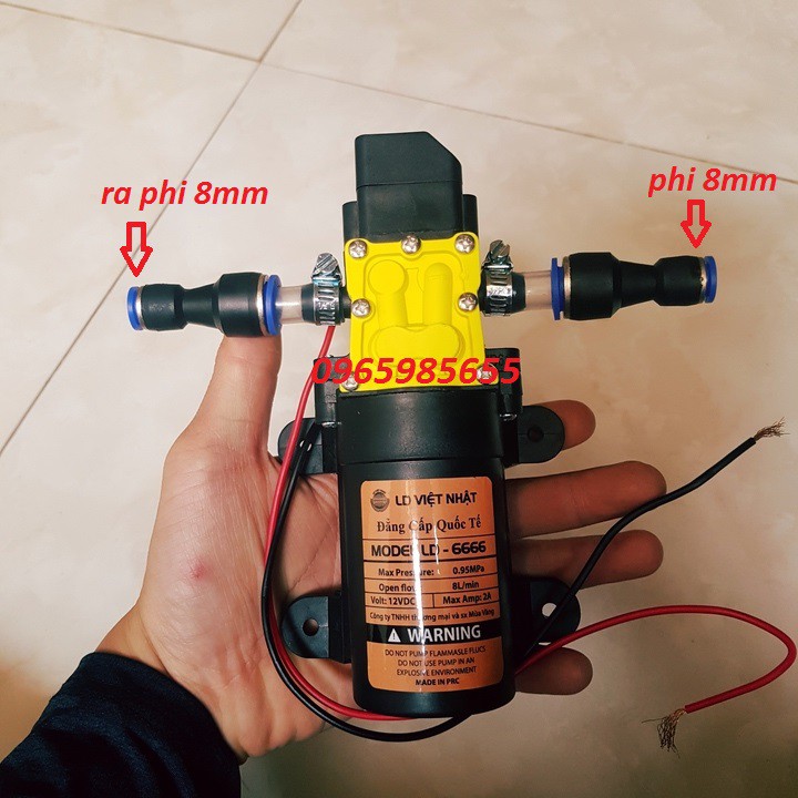 máy bơm nước mini 12v áp lực cao - máy bơm phun sương (bơm tăng áp mini 12v+chuyển ống 8mm)