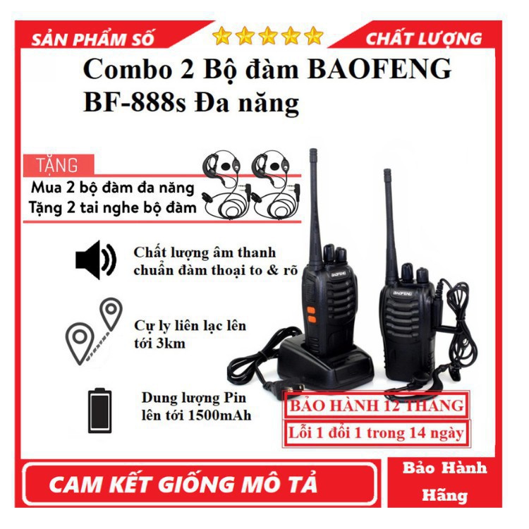 Bộ Đàm Baofeng 8886 Chính Hãng,16 Kênh, 1500mah Khoảng Cách 3-5km,Hàng Mới 100% (MSP BDB147)