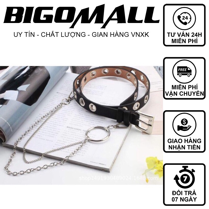 Thắt Lưng Nữ Dây Xích Bản Nhỏ Siêu Cá Tính BIGOMALL - Dây Nịt 1 Oze Kèm Dây Xích Cá Tính