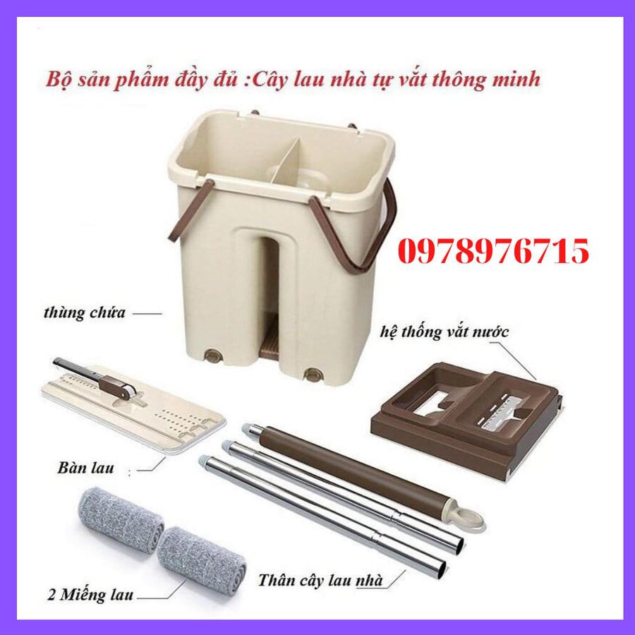 Chổi lau nhà tự vắt thông minh tặng bông lau cây lau size lớn xoay 360 độ