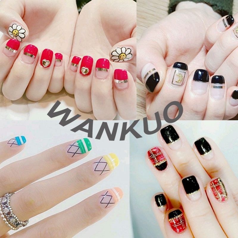 【WANKUO】Women Nail Art Smile Sticker 3 In 1 48 Set 24 Types Mixed Ladies Nail Stickers