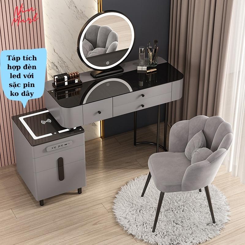 Bàn trang điểm Bàn phấn kèm gương và ghế phong cách Châu Âu đèn led cảm ứng 3 màu