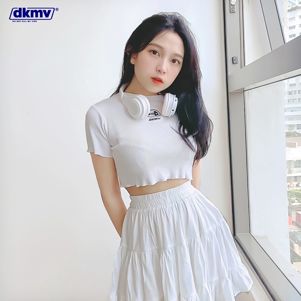 DKMV Áo Croptop ngắn tay nữ Wave - MÀU TRẮNG/ Áo Croptop ngắn tay