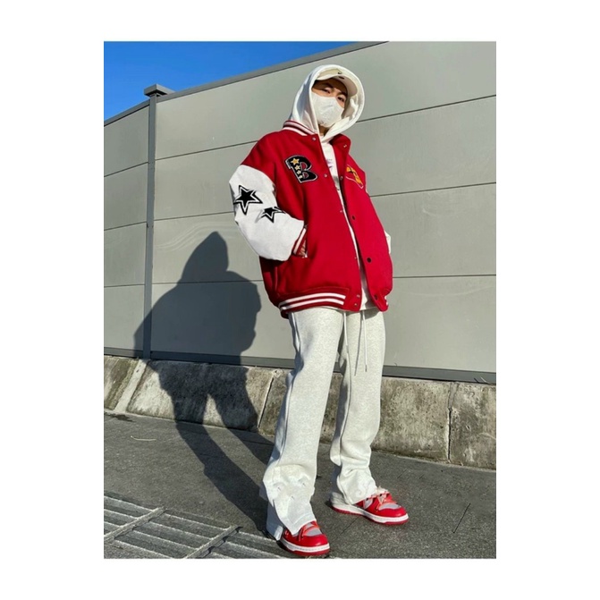 Áo Khoác Bomber Nam Chất Nỉ PE Loại 1 Dày Đẹp hai Màu Đen Đỏ In Logo Chữ B Phối Hình Lưng Sao Form Rộng Phối Đồ Đẹp [NEW