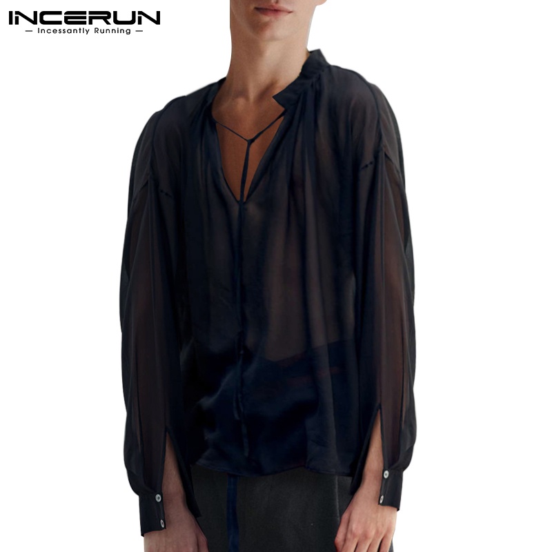 Áo sơ mi Incerun tay dài cổ V thời trang dễ phối đồ cho nam