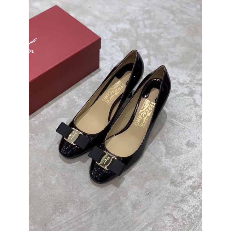 Giày cao gót nữ da thật mũi tròn gót 7cm fe*ragamo