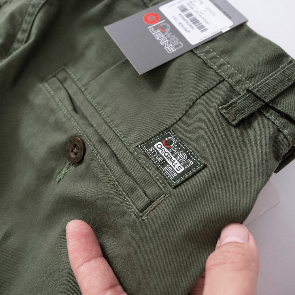 quần kaki nam OWEN chuẩn hãng màu rêu, chất kaki cotton dày dặn, cao cấp, co giãn, form đứng dáng slimfit nhẹ trẻ trung