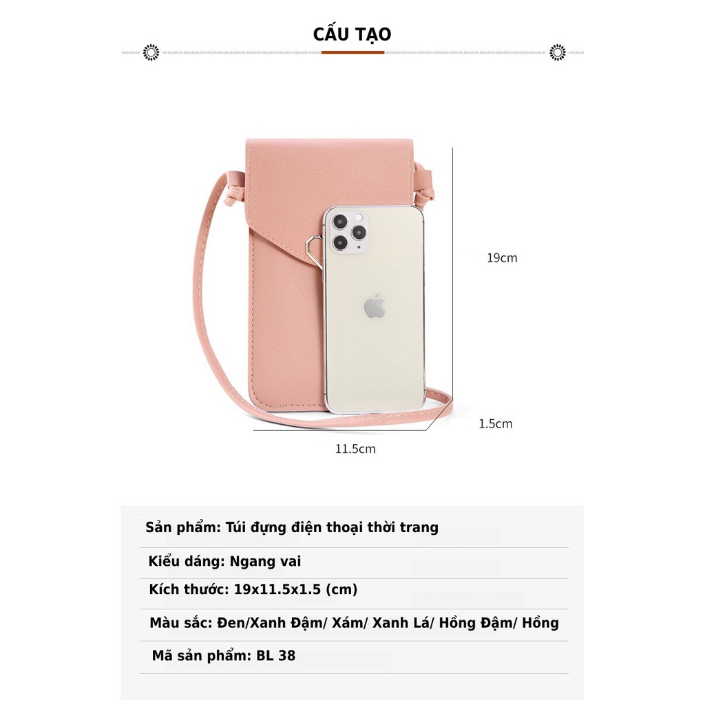 Túi đựng điện thoại nữ đeo chéo chống nước hình trái tim kết hợp màn hình cảm ứng trong suốt siêu đẹp  BL 38