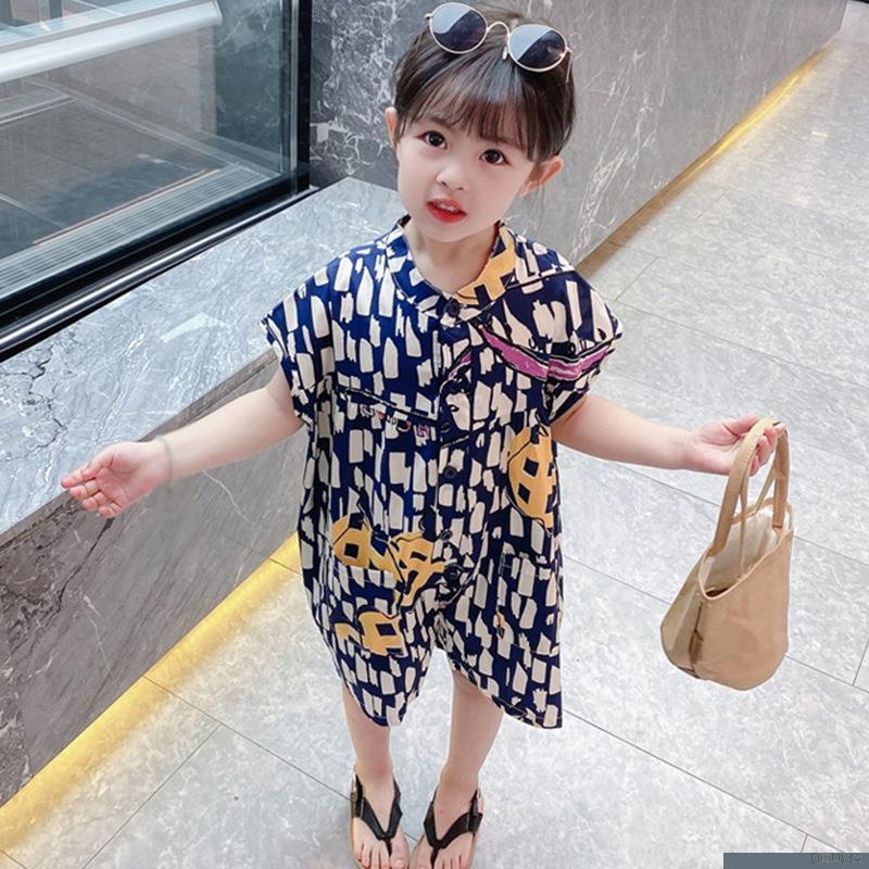 Bộ áo liền quần sát nách dáng rộng họa tiết graffiti thời trang mùa hè phong cách Hàn Quốc dành cho bé gái