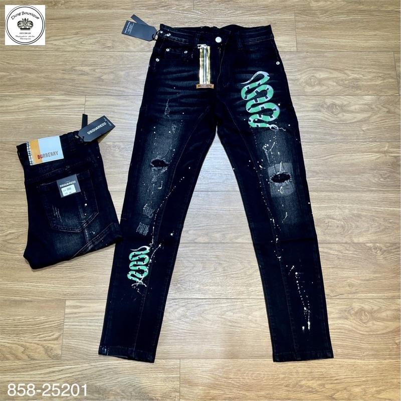 Quần jeans nam logo in thêu khoá lệch đứng form bền đẹp