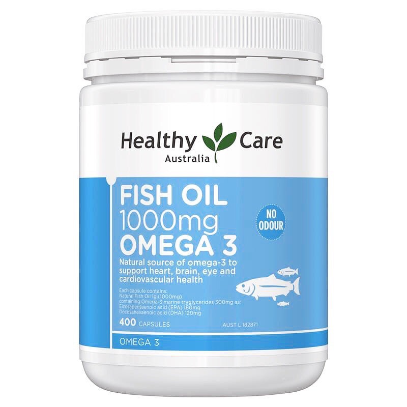 (Tem Air Úc Date 2/24) Viên uống dầu cá Fish Oil Healthy Care Omega-3 1000mg hộp 400 viên