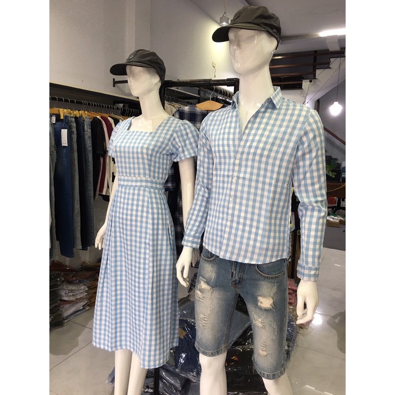 SET ĐỒ ĐÔI NAM NỮ ĐẸP COUPLE TINA SET ĐỒ CẶP NAM NỮ ĐẸP CARO XANH TRẮNG THEO PHONG CÁCH HÀN QUỐC SIÊU XINH