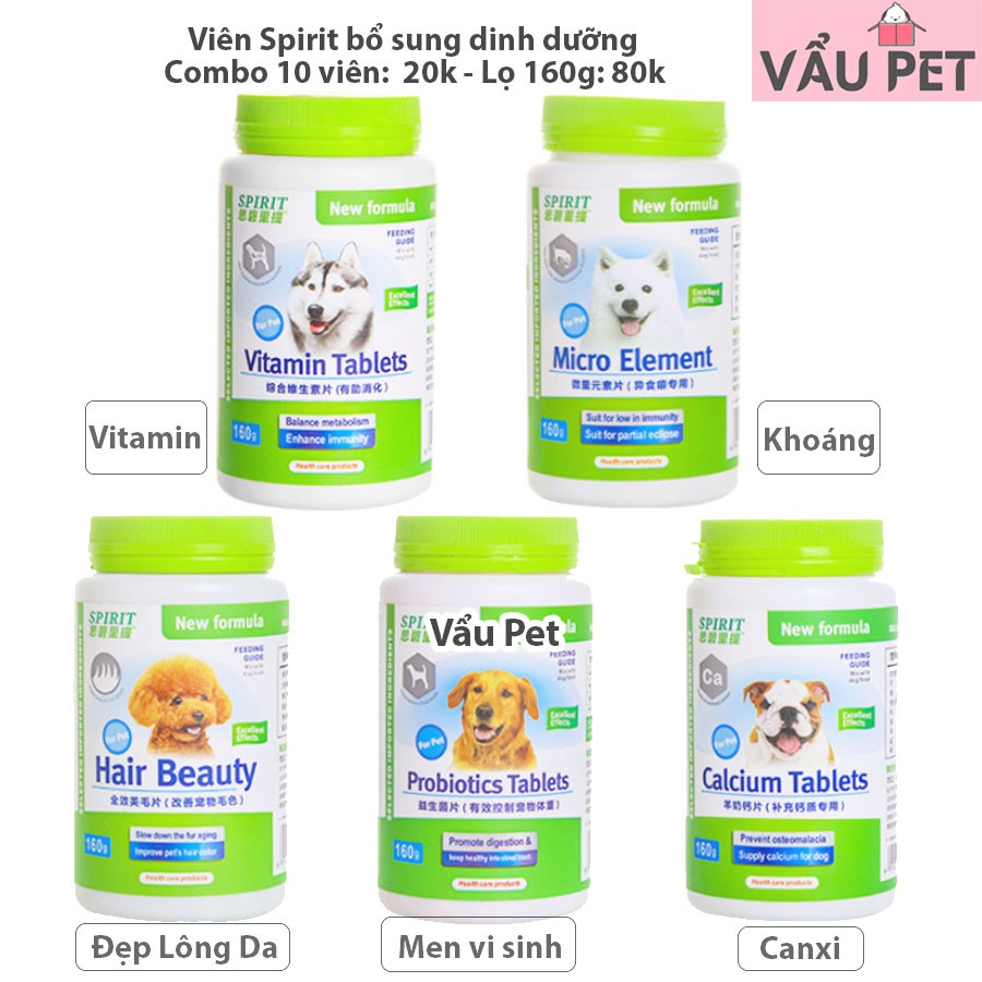 Viên SPIRIT bổ sung dinh dưỡng Canxi / đẹp lông da / Vitamin [Hộp 160g]